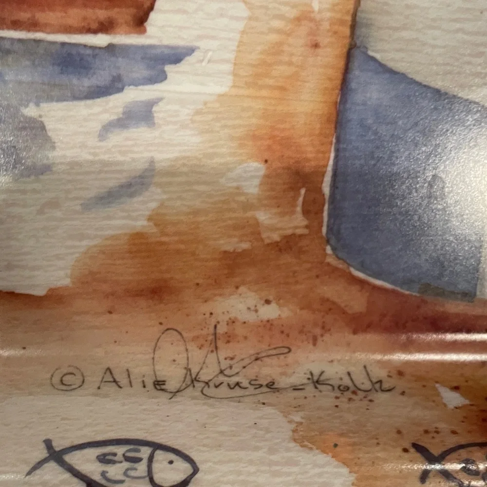 Signed Alie Kruse Kolk Melamine Nautical  Lighthouse Beach Tray Coastal 18x12